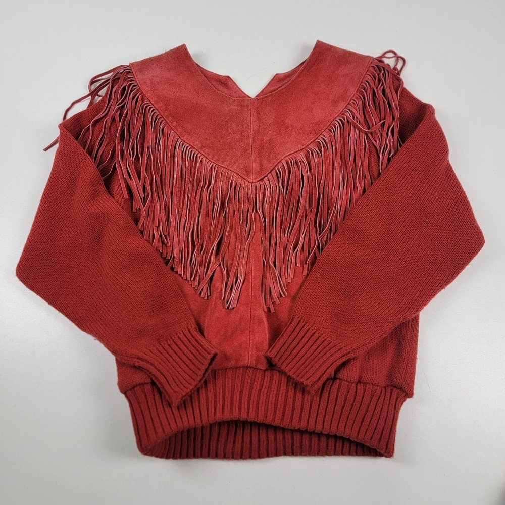 Pioneer Wear Suede Leather Fringe Pull Over Long Sleeve Jacket Womens  Medium - Picture 9 of 9